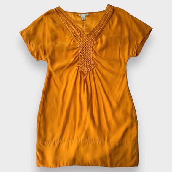 Banana Republic Braided Front Silk Tunic Dress, Size S, Yellow Orange - Picture 7 of 10